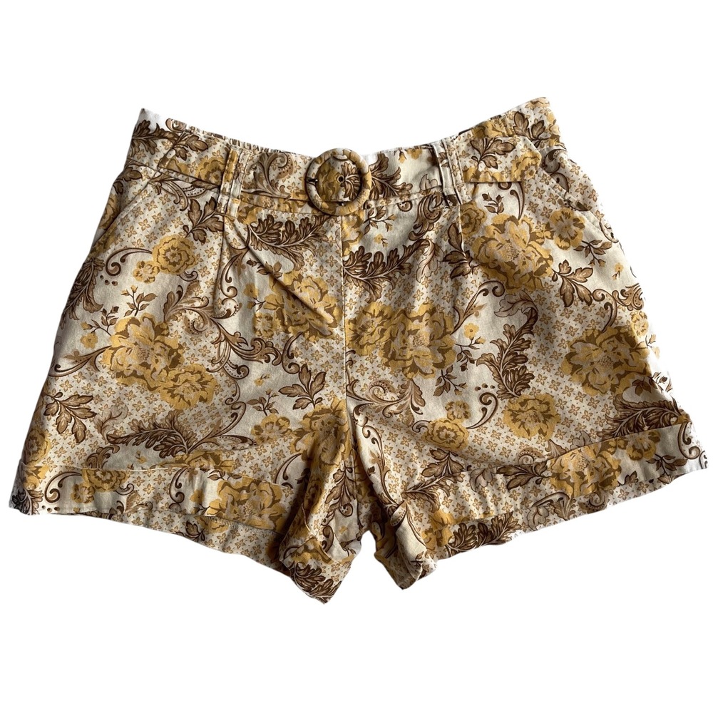 Anthropologie Madison d' Amelie Yellow Paisley‎ Belted Shorts Size 12 Boho Retro